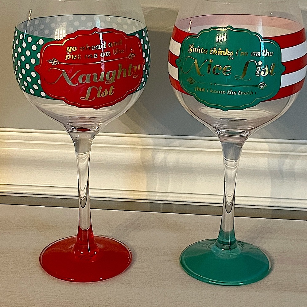 Naught Nice Christmas Wine Glasses